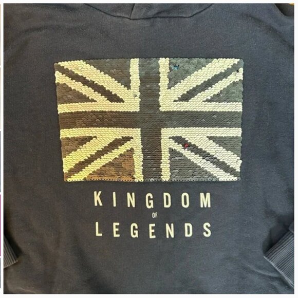 Zara Kingdom of Legends UK Union Jack sequin flip Hoodie Sweatshirt, size 9 - Picture 5 of 7